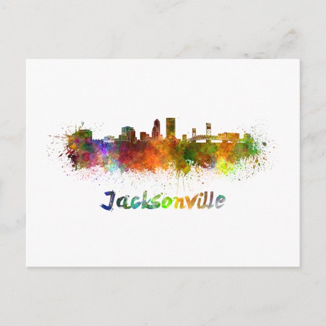 Jacksonville skyline in watercolor vykort (Framsida)