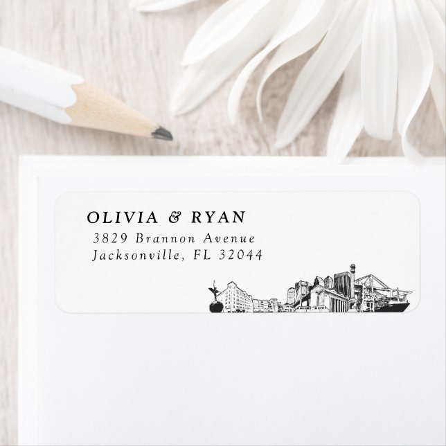 Jacksonville Skyline Modern Returetiketters Returadress Etikett (Insitu)