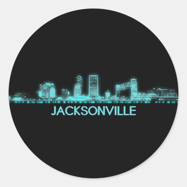 Jacksonville Skyline Runt Klistermärke (Framsida)