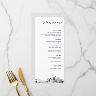 Jacksonville Skyline Sketch Bröllop Dinner Menu Meny