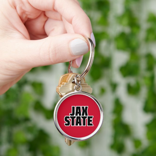 Jacksonville State University JAX STATE Fetstil Rund Silverfärgad Nyckelring (Hand)