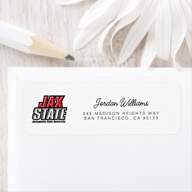 Jacksonville State University JAX STATE-logotyp Returadress Etikett (Insitu)