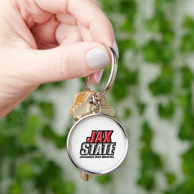 Jacksonville State University JAX STATE Logotyp Rund Silverfärgad Nyckelring (Hand)