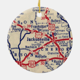 Jacksonville TX Vintage Karta Julgransprydnad Keramik