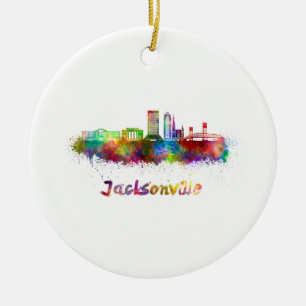 Jacksonville V2-skylin i vattenfärg Julgransprydnad Keramik