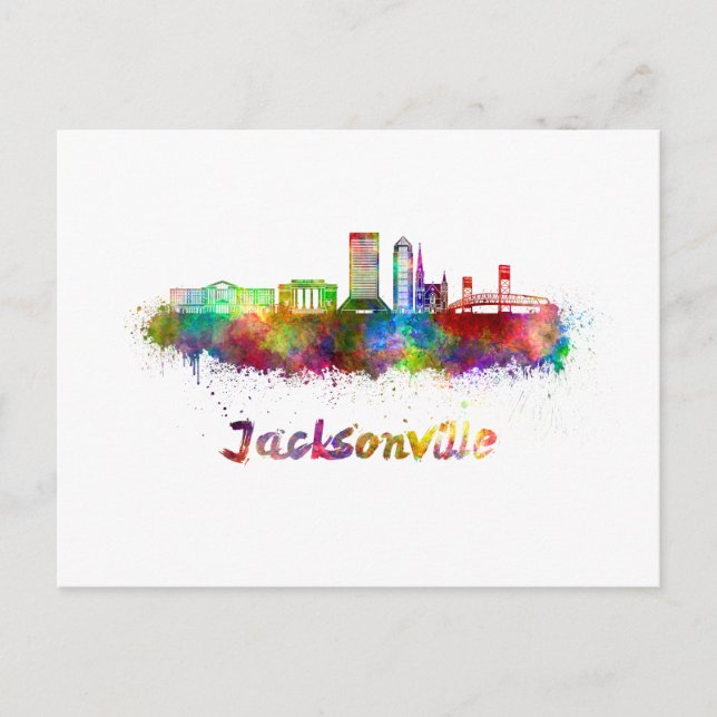 Jacksonville V2 skyline in watercolor Vykort (Framsida)