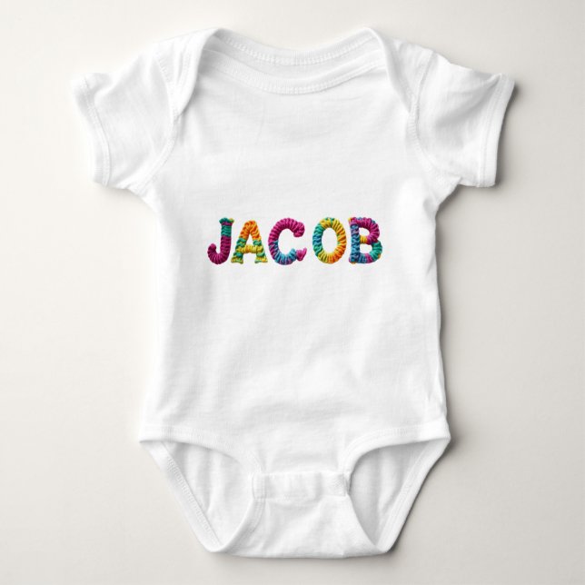 JACOB Namn i Vibrant Crochet Mönster T Shirt (Framsida)