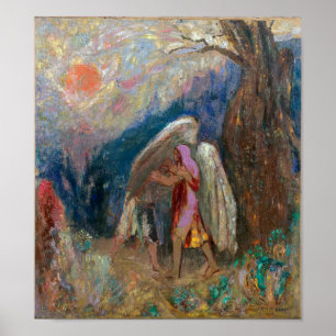 Jacob och Angel Odilon Redon Poster