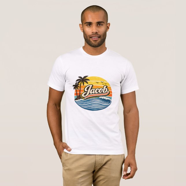 Jacob Retro Solnedgång Namn Design T Shirt (Hel framsida)