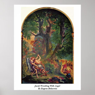 Jacob som brottas med ängel av Eugene Delacroix Poster