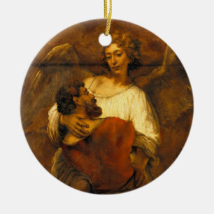 Jacob som brottas med ängeln av Rembrandt Julgransprydnad Keramik