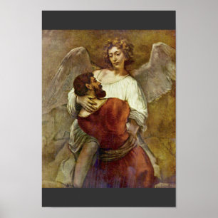 Jacob som brottas med ängeln av Rembrandt Poster