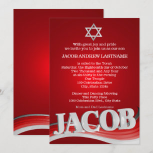 Jacob Steel Wave Red Pub Mitzvah Inbjudningar