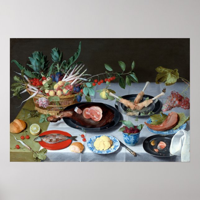 Jacob van Hulsdonck still Life with Kött, Fish Poster (Framsidan)