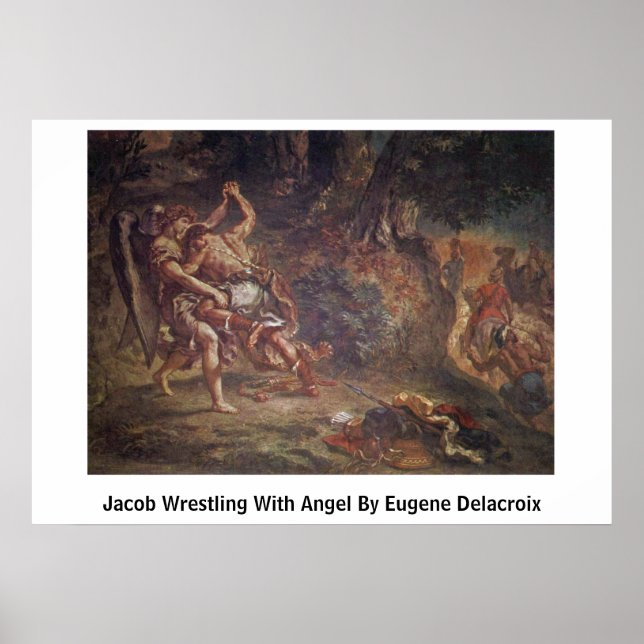 Jacob Wrestling med ängel av Eugene Delacroix Poster (Framsidan)