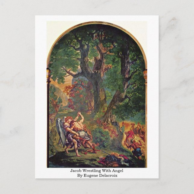 Jacob Wrestling med gel av Eugene Delacroix Vykort (Framsida)