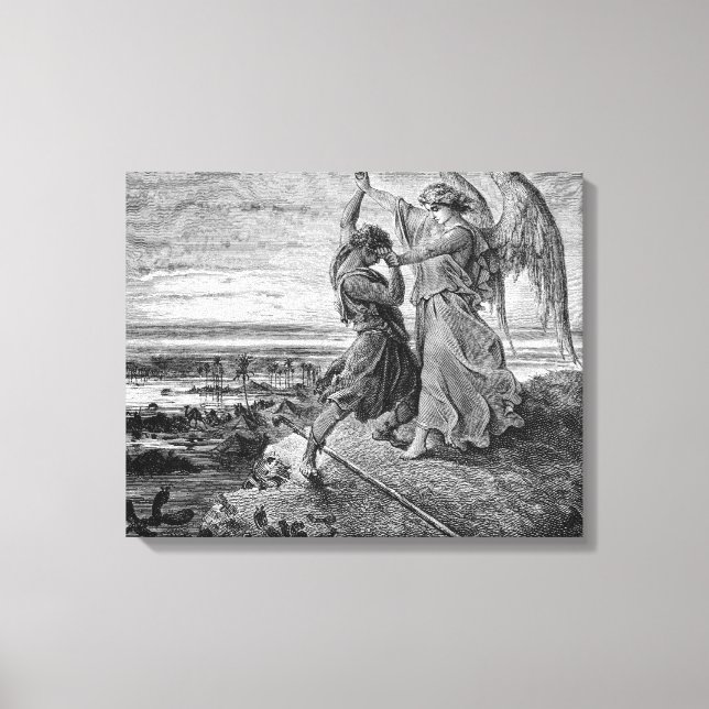 Jacob Wrestling With The Angel Gustave Dore 1855 Canvastryck (Framsida)