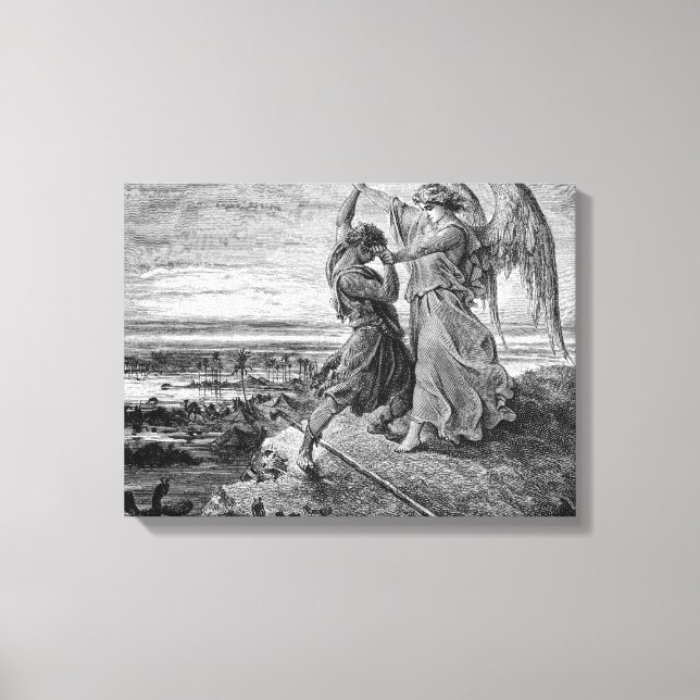 Jacob Wrestling With The Angel Gustave Dore 1855 Canvastryck (Framsida)
