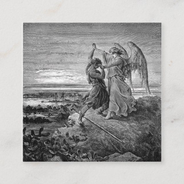 Jacob Wrestling with the Angel Gustave Dore 1855 Fyrkantigt Visitkort (Framsida)