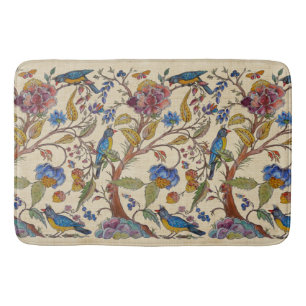Jacobean Bird Blommigt Chinoiserie Tan Linen look Badrumsmatta