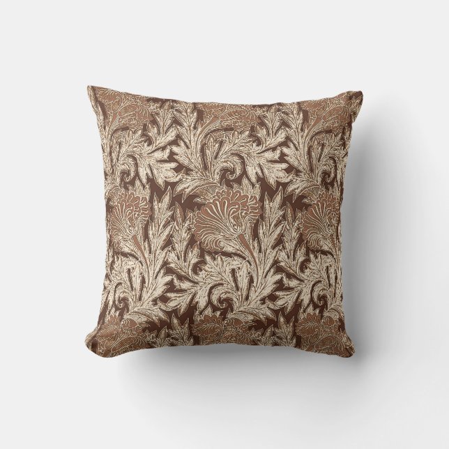 Jacobean blommadamast, Taupesolbränna och kräm Kudde (Framsida)