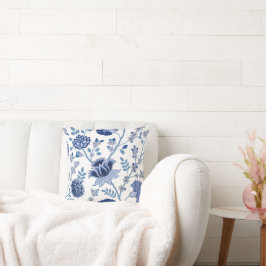 Jacobean Blommigt 2Way Mönster Blues on White Kudde