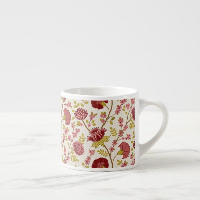 Jacobean Blommigt Big Mönster  Pinks Guld Cream Espressomugg (Höger)