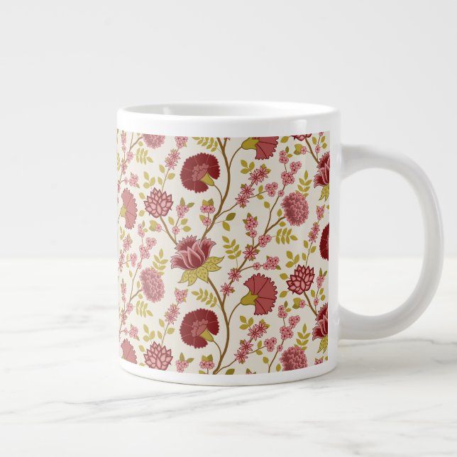 Jacobean Blommigt Big Mönster  Pinks Guld Cream Jumbo Mugg (Höger)