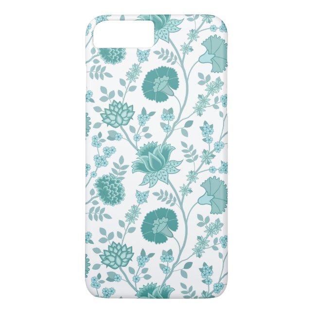 Jacobean Blommigt Big Mönster Teals on White Case-Mate iPhone Skal (Baksida)