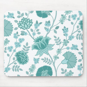 Jacobean Blommigt Big Mönster Teals on White Musmatta
