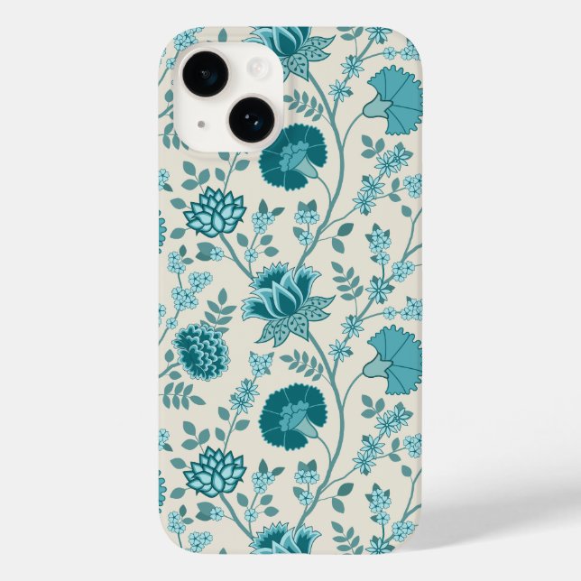 Jacobean Blommigt Big Mönster Teals på Cream (Baksida)