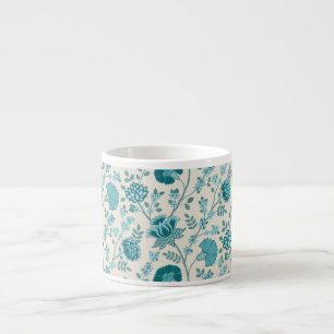 Jacobean Blommigt Big Mönster Teals på Cream Espressomugg