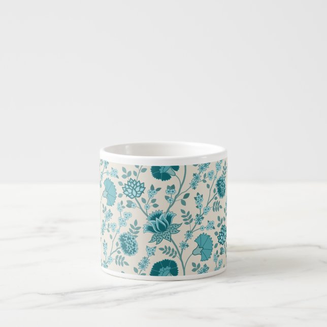 Jacobean Blommigt Big Mönster Teals på Cream Espressomugg (Framsidan)