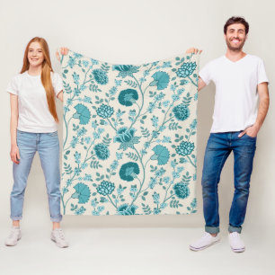 Jacobean Blommigt Big Mönster Teals på Cream Fleecefilt
