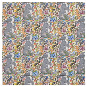 Jacobean Blommigt Bunny Rabbit Birds Designer Fabr Tyg