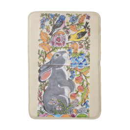 Jacobean Blommigt Bunny Rabbit och Birds Bath Mat Badrumsmatta
