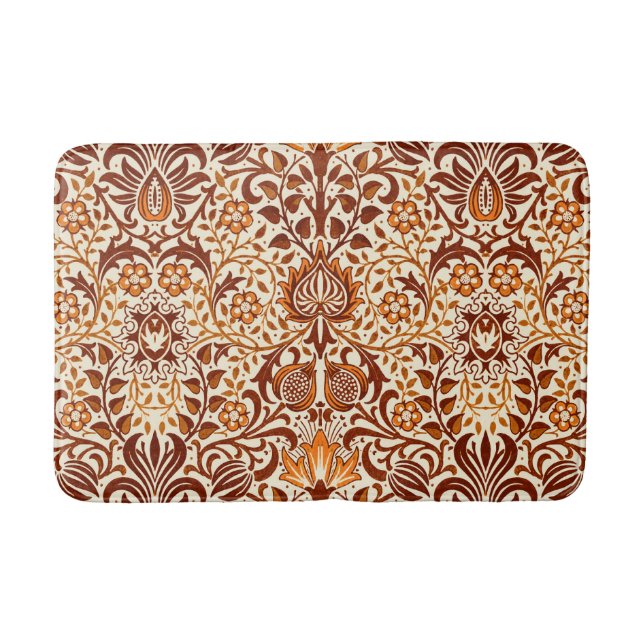 Jacobean Blommigt Damask, Beige och Chocolate Brow Badrumsmatta (Framsidan)