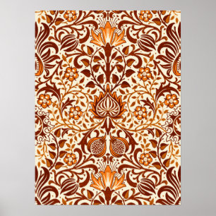 Jacobean Blommigt Damask, Beige och Chocolate Brow Poster