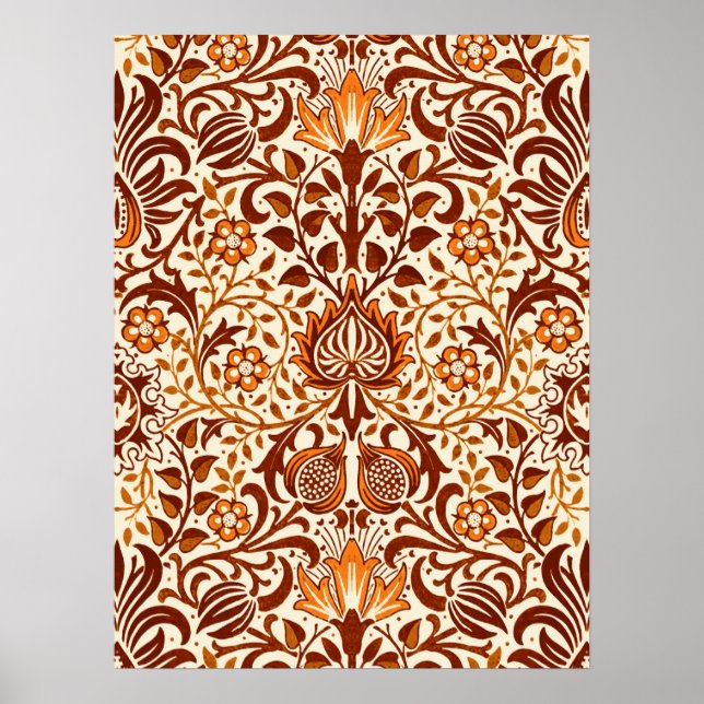 Jacobean Blommigt Damask, Beige och Chocolate Brow Poster (Framsidan)