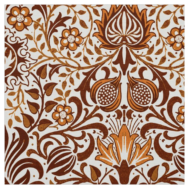 Jacobean Blommigt Damask, Beige och Chocolate Brow Tyg (Provkarta)