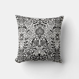 Jacobean Blommigt Damask, Black, White och Grått Kudde