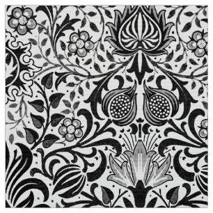 Jacobean Blommigt Damask, Black, White och Grått Tyg
