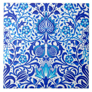 Jacobean Blommigt Damask, Cobalt Blue and White Kakelplatta