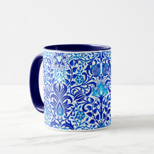 Jacobean Blommigt Damask, Cobalt Blue and White Mugg