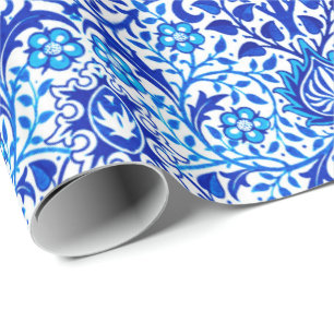 Jacobean Blommigt Damask, Cobalt Blue and White Presentpapper