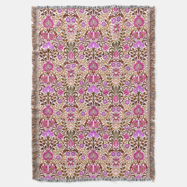 Jacobean Blommigt Damask, Rosa, Violet och Brown Filt (Framsidan Vertikal)
