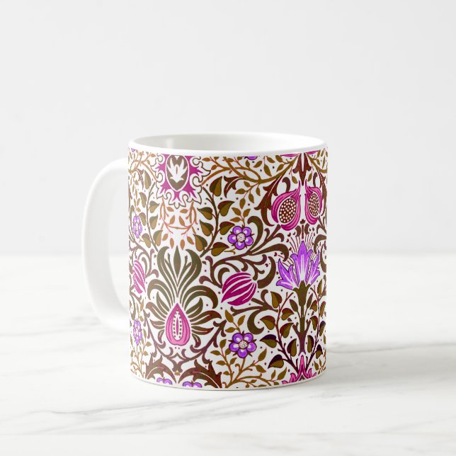 Jacobean Blommigt Damask, Rosa, Violet och Brown Kaffemugg (Framsida vänster)
