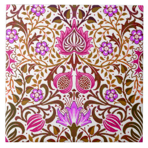 Jacobean Blommigt Damask, Rosa, Violet och Brown Kakelplatta