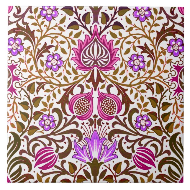 Jacobean Blommigt Damask, Rosa, Violet och Brown Kakelplatta (Framsidan)