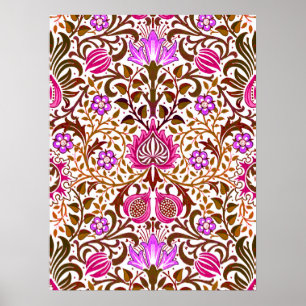 Jacobean Blommigt Damask, Rosa, Violet och Brown Poster